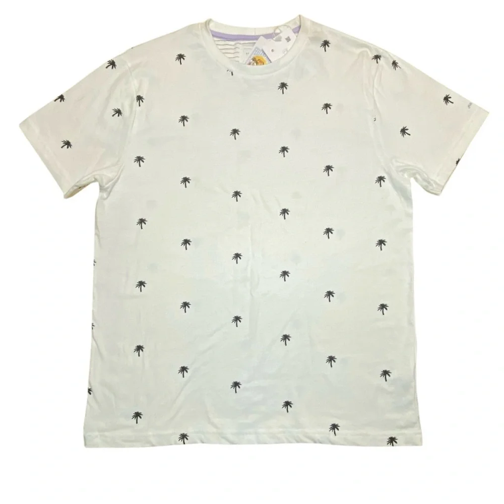Denim & Flower Ricky Singh White Palm Tree Pattern Men’s‎ Tshirt Sz L